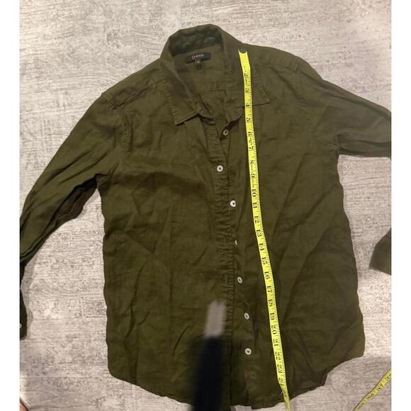 QUINCE 100% Linen Olive Green button down sz xs - Picture 2 of 5